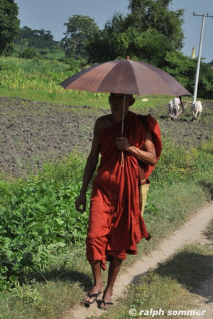 Mönch mit Sonnenschirm